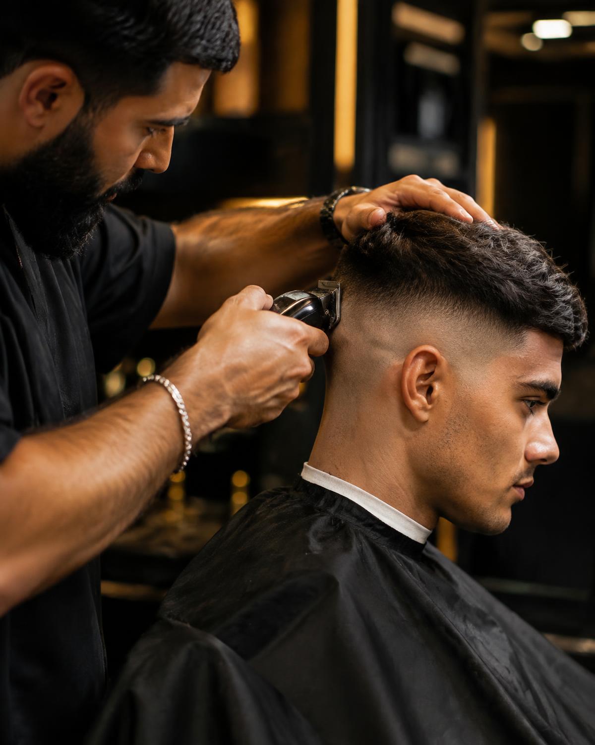 Barber giving a precise fade